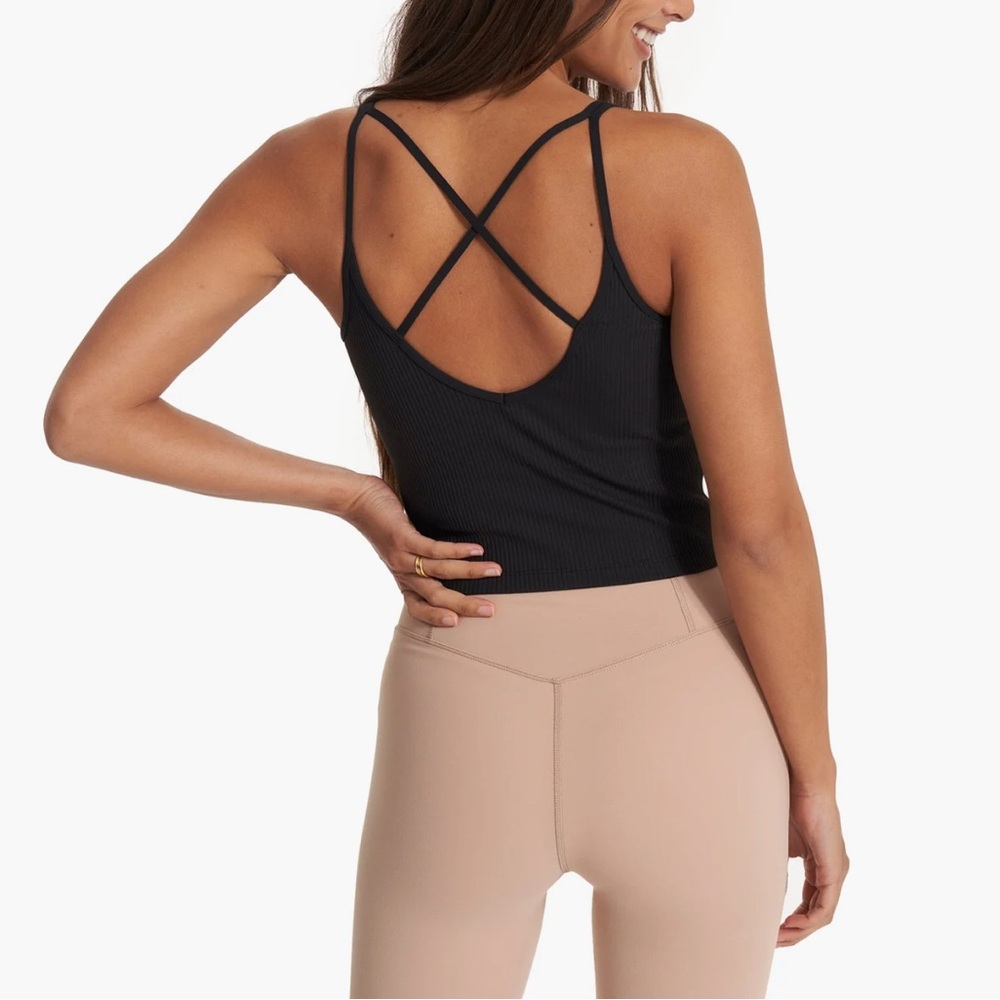 Vuori Black Ribbed Strappy Top